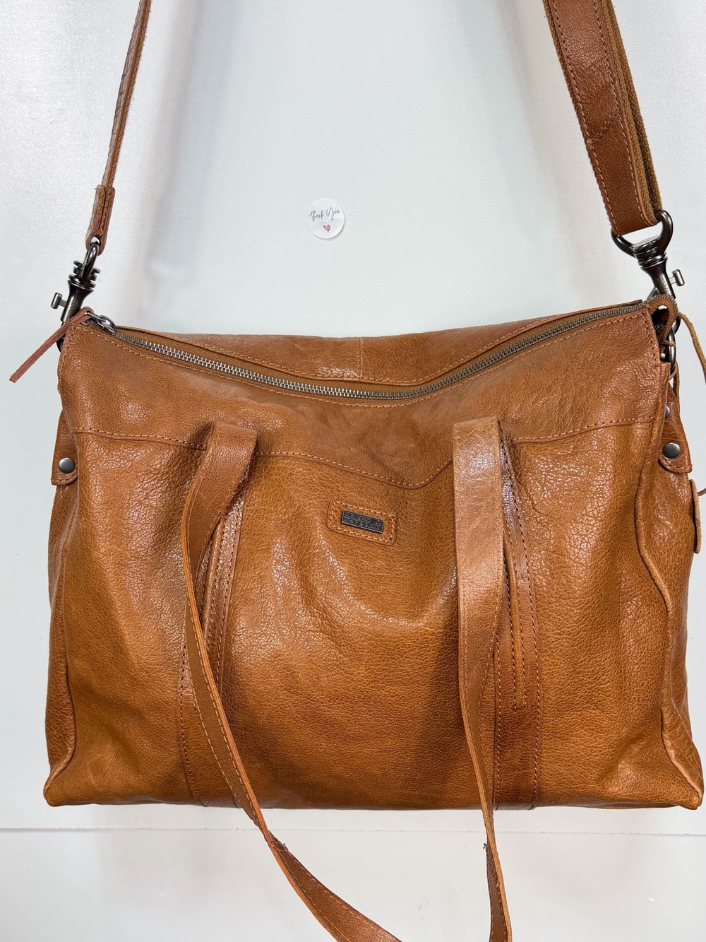 Spikes & Sparrow Cognac Genuine Leather Tote Shoulder Crossbody Bag